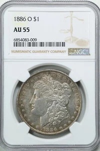 1886-O $1 Morgan Silver Dollar AU55 NGC 6854083-009 - Picture 1 of 2