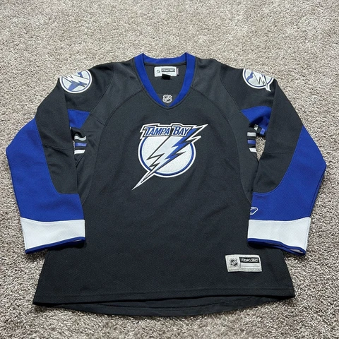 Tampa Bay Lightning Bolts Women’s Jersey Size Large Home Black Rare Reebok Blank Cover