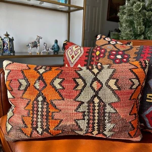 Handmade Vintage Antique Turkish Kilim Rug Pillow 12x18 (INV1135) - Picture 1 of 5