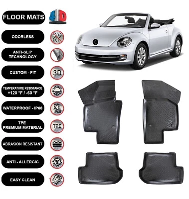 Floor Mats Liner Fits Volkswagen New Beetle (2011-2019) 4D Molded Black 4pcs - Image 1 of 4