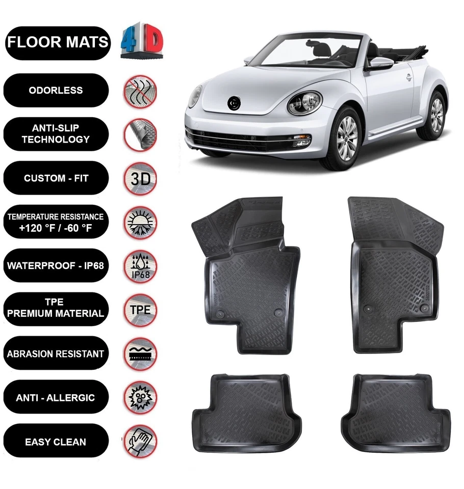 Alfombrillas forro para Volkswagen New Beetle (2011-2019) 4D moldeadas negras 4 un. Foto 1 de 4
