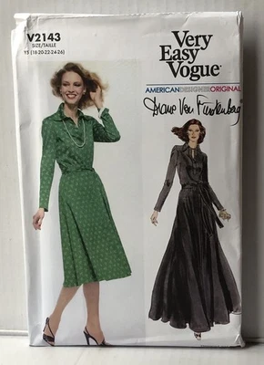 Vogue V2143 Patterns Misses Vintage Knit Dress By Diane Von Furstenburg Sz 18-26 - Image 1 of 2