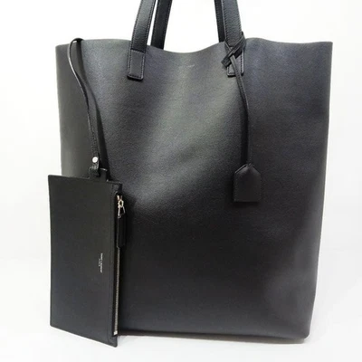 Saint Laurent Leather Tote Bag, A4 Size, Shoulder Strap, Black, with Pouch - Image 1 of 4