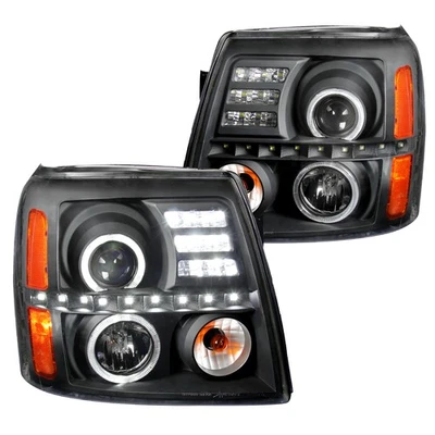 Black Fits 2002-2006 Cadillac Escalade Led Halo Projector Headlights Lamps L+R — 第 1/4 张图片
