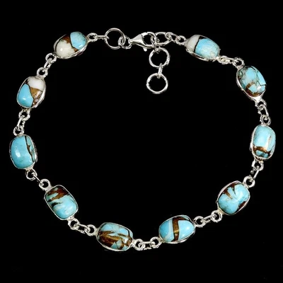 Black Friday 925 Sterling Silver Bracelet Antique Kingman Turquoise 8x6mm 7.5 in - Image 1 of 4