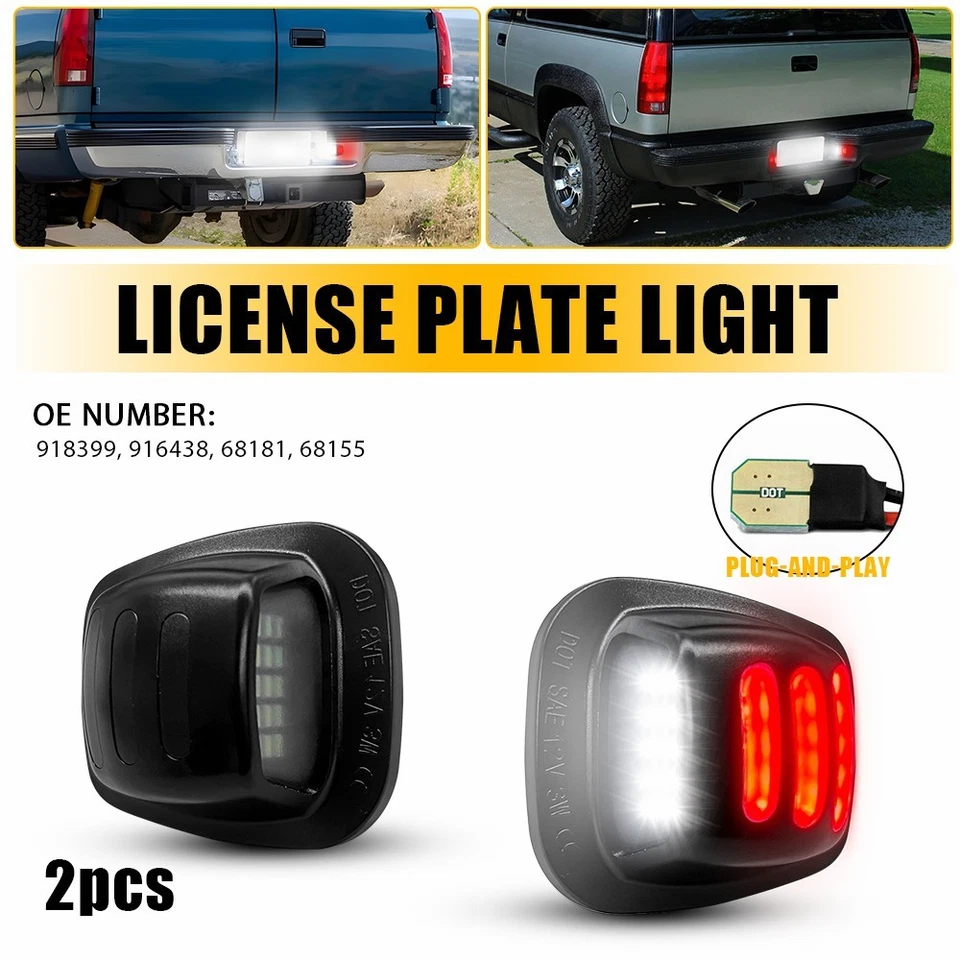 2x Red+White LED License Number Plate Tag Lights Fit Chevy GMC C1500 C2500 C3500 - Image 1 of 4