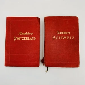 Lot Of 2 Baedeker’s Switzerland 1905 English & 1913 German Travel Guides w/ Maps - Imagen 1 de 17