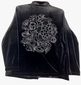 Chico's size XL/3 Black Velvet Full Zip Comfy Stretch Embroidered Back Jacket - Picture 1 of 13