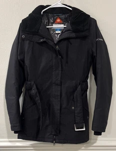 Chaqueta parka para mujer Columbia Omni-Heat pequeña negra de piel sintética con capucha - Imagen 1 de 4