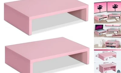  Monitor Stand Riser-2 Pack,Wood 2 Tier Adjustable Monitor Stand 2 Packs Pink - Image 1 of 4