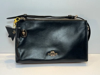 2015 COACH Crosby Crossbody Soft Smooth Black Leather Double Zip With Bow Charm - Image 1 of 4