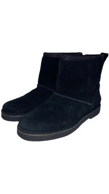 CLARKS Mujer 7.5M Gamuza Sherpa Forrado Pull On Negro Botín Cálido Comodidad Foto 1 de 4