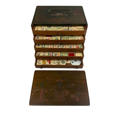 Vintage Mahjong Mah Jongg 177 Pieces bamboo and Bovine bone tiles Vtg - Image 1 of 4