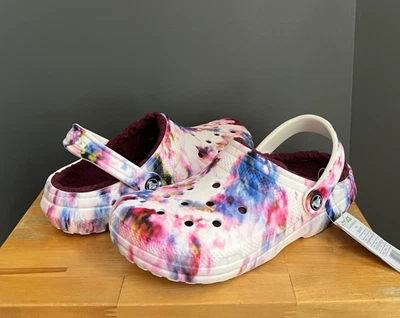 Crocs Garnet Multi (Maroon) Tie Dye Classic Lined  Clog US Women 8/Men 6 NWT - Image 1 of 4