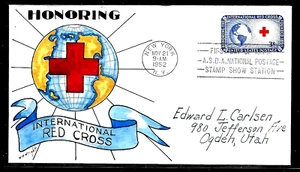1016 3c Stamp (1952) THE INTERNATIONAL RED CROSS FDC HD/HP BY WILLIAM N. WRIGHT - Picture 1 of 1