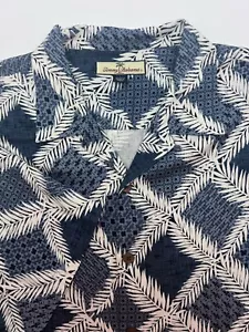 Tommy Bahama 100% Seide Hawaiihemd Herren L blau Blumen Rauten Kurzarm - Bild 1 von 7