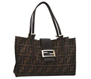 Authentic FENDI Zucca Shoulder Hand Bag Purse Canvas Leather Brown Junk 4030M - Picture 1 of 10