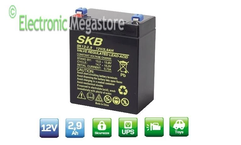 BATTERIA RICARICABILE AL PIOMBO 12V 2,9Ah FASTON 4,8mm SKB GBC 38640304