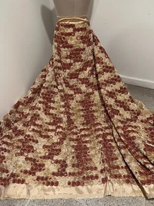 BROWN IVORY GOLD 3D Floral Embroidery Taffeta Fabric 50” Width 1 Yard - Picture 1 of 5