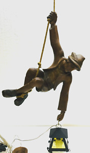 Vintage German Black Forest Hand Craved Wood Mountain Climber Rope Hanging Light