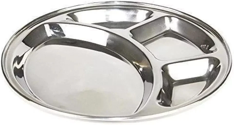2 Pcs Round Stainless Steel Plate 4 Section/Compartment 12 in Apx. Dinner Plates - Image 1 of 4