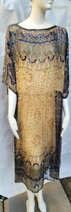 1970's Vintage JUDITH ANN CREATIONS India BOHO Silk Print Beaded Sequined Dress  - Picture 1 of 9