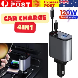 120W 4-in-1 Retractable Car Charger – Fast Charging for iPhone, Galaxy, Pixel - Picture 1 of 6