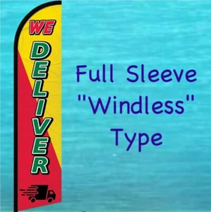 WE DELIVERY WINDLESS FEDER FLAGGE groß gebogen oben Werbung Banner Schild - Bild 1 von 5