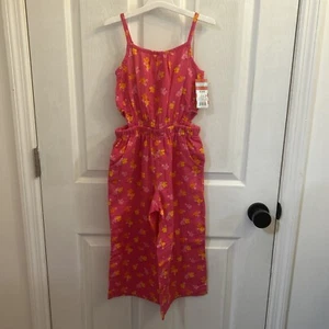 NWT Cat & Jack Jumpsuit Girls XS 4/5 Pink Floral Woven Cotton Wide Leg - Picture 1 of 18