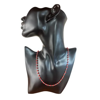collana unisex argento 925 rodiato con pietre agata rossa  tipo rosario - Immagine 1 di 3