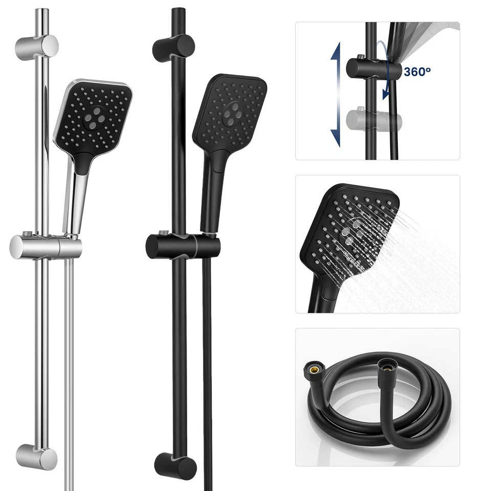 Duschstange Edelstahl Höhenverstellbar mit Duschkopf 1.5m Brauseschlauch NEU - Bild 1 von 1