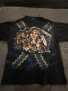 Camicia vintage punto singolo americana Thunder XL nera grafica leone di montagna anni '90 - Foto 1 di 4