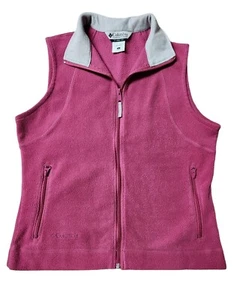 Columbia Fleece Vest Large Full Zip Mock Neck Pink Womens Pockets Warm Outdoor - Picture 1 of 12