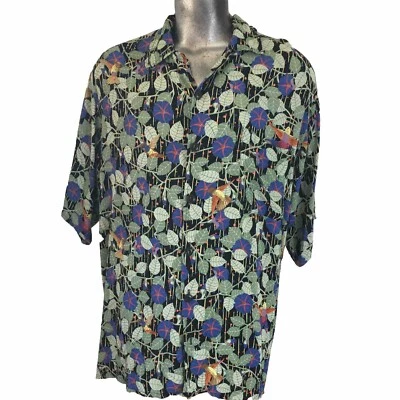 Flax VTG Men's 100% Rayon S/S Button Flowers Hummingbirds Camp Shirt Size Large - Image 1 of 4