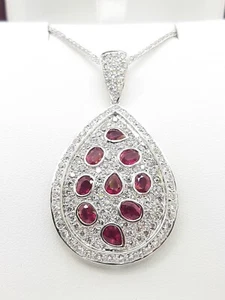 Estate 5.98 Ct Diamond Ruby 18K Gold Pave Teardrop Pendant Necklace RM230 - Picture 1 of 6