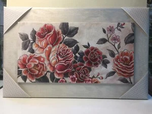 QUADRO MODERNO CON CORNICE GHIACCIO E TELA CON FIORI ROSSI E GLITTER 80x50 cm - Imagen 1 de 3