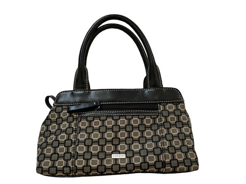 Borsa a mano piccola vintage Y2K Nine West marrone bordo nero manico superiore