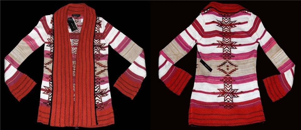 BCBG Aztec Print Wms Cardigan Sweater Rust Black Gry Brn NWT MSRP $160 DISC Nice - Image 1 of 1