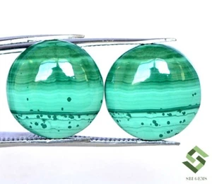 14 mm Natural Malachite Round Cabochon Pair 17.64 CTS Loose Gemstones - Picture 1 of 6
