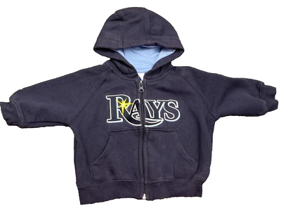 Majestic MLB Tampa Bay Rays Hoodie Kids 8/9M Full Zip Pockets Blue Sweatshirt - Image 1 of 4