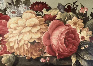 Victorian Red Burgundy Cabbage Rose Floral Crackle Wallpaper Border 9" H #6 - Picture 1 of 5