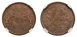 British India - East India Company 1/12 Anna 1848 (C) KM# 445 NGC MS 64 BN - Picture 1 of 3