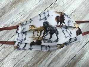 Face Mask, Handmade, Cotton Quilted Filter* Nose wire* Horses USA Womens Size - Picture 1 of 3