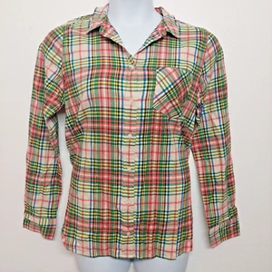 J. Crew Flannel Women's Shirt Top Size 12 Pink Green Plaid Long Sleeve Button - Picture 1 of 9