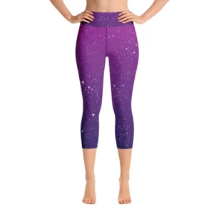 Purple Pink Ombre Diamonds Capri Leggings with Pockets - Picture 1 of 8