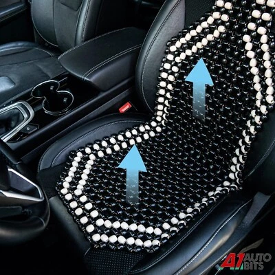 Black Wooden Bead Car Van Taxi Front Seat Cover Cushion Classic Beaded Design - Image 1 of 4