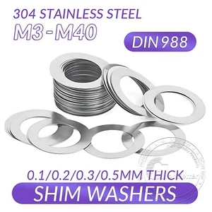 Shim Washers 0.1/0.2/0.3/0.5mm Thick DIN 988 High Quality 304 Stainless Steels - Picture 1 of 239
