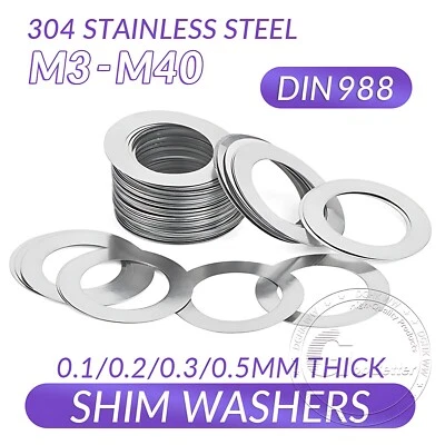 GOOBETTER Shim Washers 0.1/0.2/0.3/0.5mm Thick DIN 988 High Quality 304 Stainless Steels