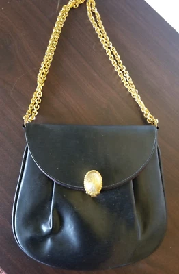 Prestige Black Purse Evening Bag Satin Purse Handbag Gold Clasp Vtg 50s 60s - Image 1 of 4