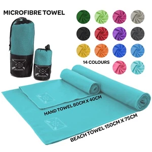 Microfibre Compact Towel Beach Hand fast drying ultra lightweight travel camping - Picture 1 of 34